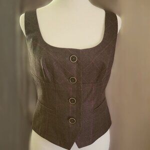 Chic Tailored Plaid Button-Up Vest – Size 4